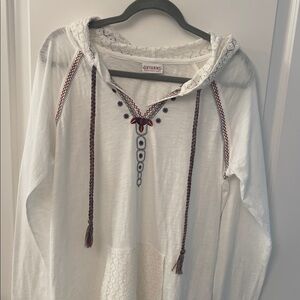 Shyanne White Hooded Pullover with Embroidered Accents and Lace